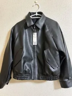 GU フェイクレザーハリントンジャケット ブラックM