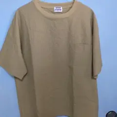 ワッフル素材　wave master ベージュ チェック柄 Tシャツ Lサイズ