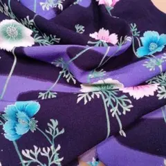 紫色 花柄 ちりめん生地 、古布、正絹