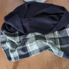 アクリル製ネイビーとチェック柄マフラー