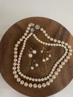フェイク　ホワイトパール ネックレス イヤリングセット　金具　シルバー刻印