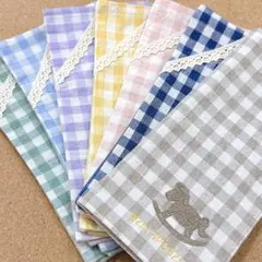 【30×30㎝】ハンカチ　タオル　先染めスペック綿ガーゼ　ギンガムチェック　刺繍