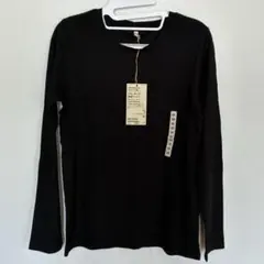 【新品】無印良品　なめらかリブ編みクルーネック長袖Tシャツ M 黒
