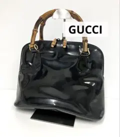 GUCCI バンブー ハンドバッグ エナメル　2way ブラック パテントレザー