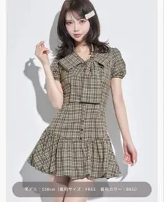 darich ダーリッチ ビッグリボンバルーンチェックミニワンピース