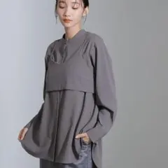 nano universe ショートキャミ付　シャツ　グレー　ビスチェ