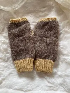 ウール100%！あったかハンドウォーマー ブラウン×イエロー