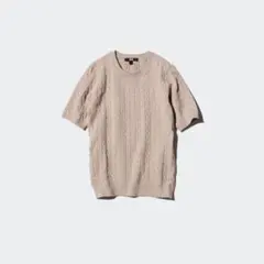【UNIQLO】ベージュ/M ケーブル クルーネック セーター