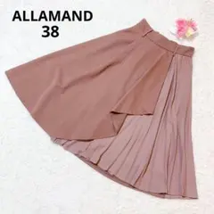 アラマンダ ミディスカート サイドプリーツ Aライン フレア 異素材 M フリル