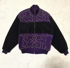 90s レトロ 総柄 中綿ブルゾン ジャケット 紫 ブラック オーバーサイズのサムネイル