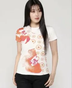 花柄 半袖Tシャツ ホワイト/オレンジのサムネイル