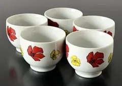 未使用　昭和レトロポップ　花柄　湯呑み茶碗　5個セット　ビンテージ茶器