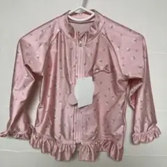 90 ラッシュガード ピンク 花柄 フリル リボン 長袖 水着