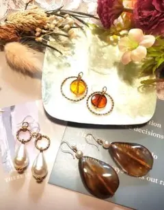 003樹脂フックピアス✿3点セット ハンドメイド　アレルギー対応