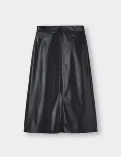 GU フェイクレザーAラインミディスカート