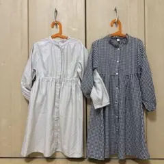 après les cours 130サイズ ワンピース 白・チェック柄
