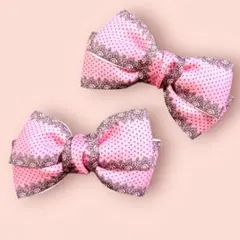コンカフェさんや女児に♡ピンクドットリボンヘアクリップ2個セット♡（送料込み♡）