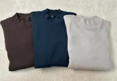 ユニクロ リブハイネックT 3枚セット　L