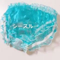 【ブルー】スケスケ　メタリック光沢シースルーパンツ　ラテックス風　オーガンザ