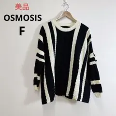 美品 OSMOSIS ラメストライプニットプルオーバー ブラック アイボリー F