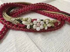 振袖用　正絹帯〆　パール　赤　成人式　NO、63 ※訳あり大特価