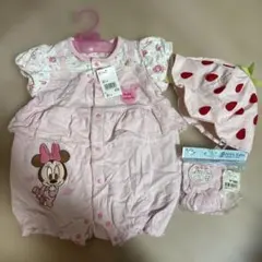 ミニー・マウスロンパースといちご帽子セット
