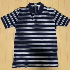 【00s/グレータグ/XL】ナイキ ワンポイント刺繍 ボーダー ポロシャツ 紺白