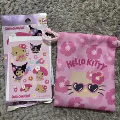 サンリオキャラクターズ 日焼けキティ 巾着とシールセット ピンク