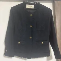 Spick and Span ツイード ノーカラージャケット ネイビー