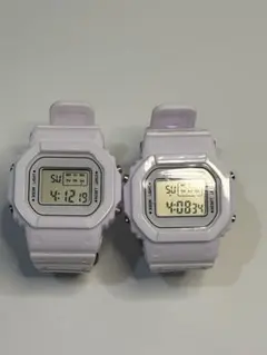 ホワイト 八角形 デジタル腕時計 2個セット