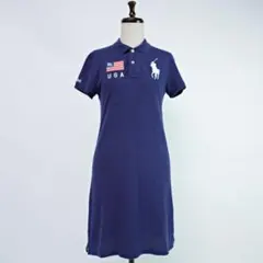 美品 ポロラルフローレン ロゴ刺繍 ボロワンピース 紺 サイズXS*VC143