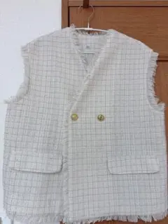ホワイトチェックダブルボタンベスト