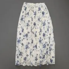 ローラアシュレイ✨花柄 ロングスカート フレア ブルー ホワイトのサムネイル
