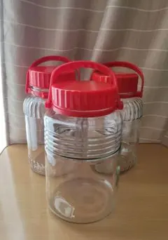 赤い蓋と持ち手付き ガラス製果実酒瓶 3個セット 4L × 3個のサムネイル