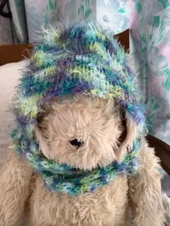 ニット帽　マフラー付きニット帽　手編みニット帽