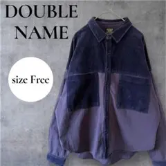 DOUBLE NAME ネイビー コーデュロイシャツ 幅広 長袖シャツ パープル
