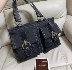 極美品 COACH ソーホー ミニシグネチャー トートバッグ ダブルポケット