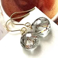 1点作品☆ ブラウンゴールドルチルクォーツピアス　イヤリングに変更可能☺︎