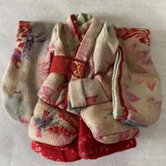 【5-163】キモノマルシェ『江戸縮緬』【アンティーク　子供用　長襦袢　パッチワーク風　宮中柄】