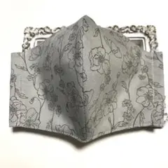 線描きフラワー 薄いグレー系 ハンドメイドマスク 大人用