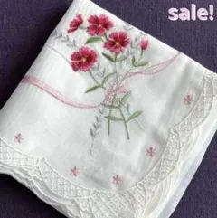 値下げ❗️撫子　なでしこ　刺繍　モアレ　レース　ハンカチ　ブルーミング中西のサムネイル