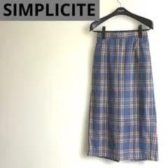 シンプリシティェ　ネイビーオレンジチェックタイトスカート　コットン