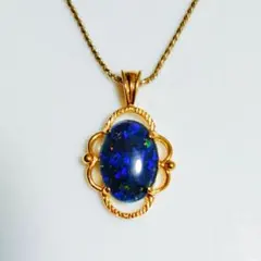 模造オパール　ロング　ネックレス　ペンダント　シルバー　925刻印