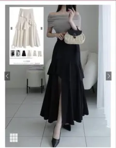 GRL アシンメトリーラッフルスリットスカート M ブラック ask137