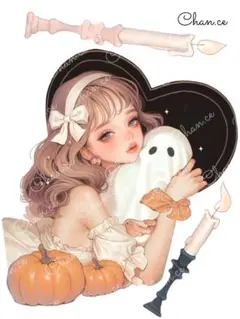 ［110］オリジナルステッカー 夢見るハロウィンベッドルーム　4枚　コラージュ