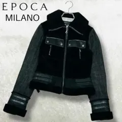 美品 EPOCA ブラックデニム レザー ジャケット ライダース 切替 ボア