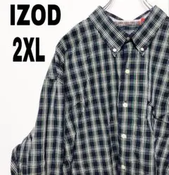 usa古着 IZOD 長袖シャツ　2XL ブロードシャツ　グリーン　ネイビー