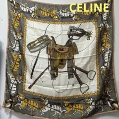 CELINE セリーヌ　馬車　馬具　鞍　モチーフ　シルクスカーフのサムネイル