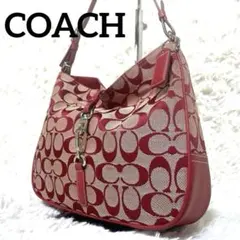 希少 コーチ ショルダーバッグ クリップホーボー レッドシグネチャー 6091