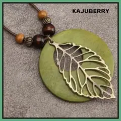 ウッドネックレス 木製ネックレス エスニック ペンダント 軽い /グリーン ❸A